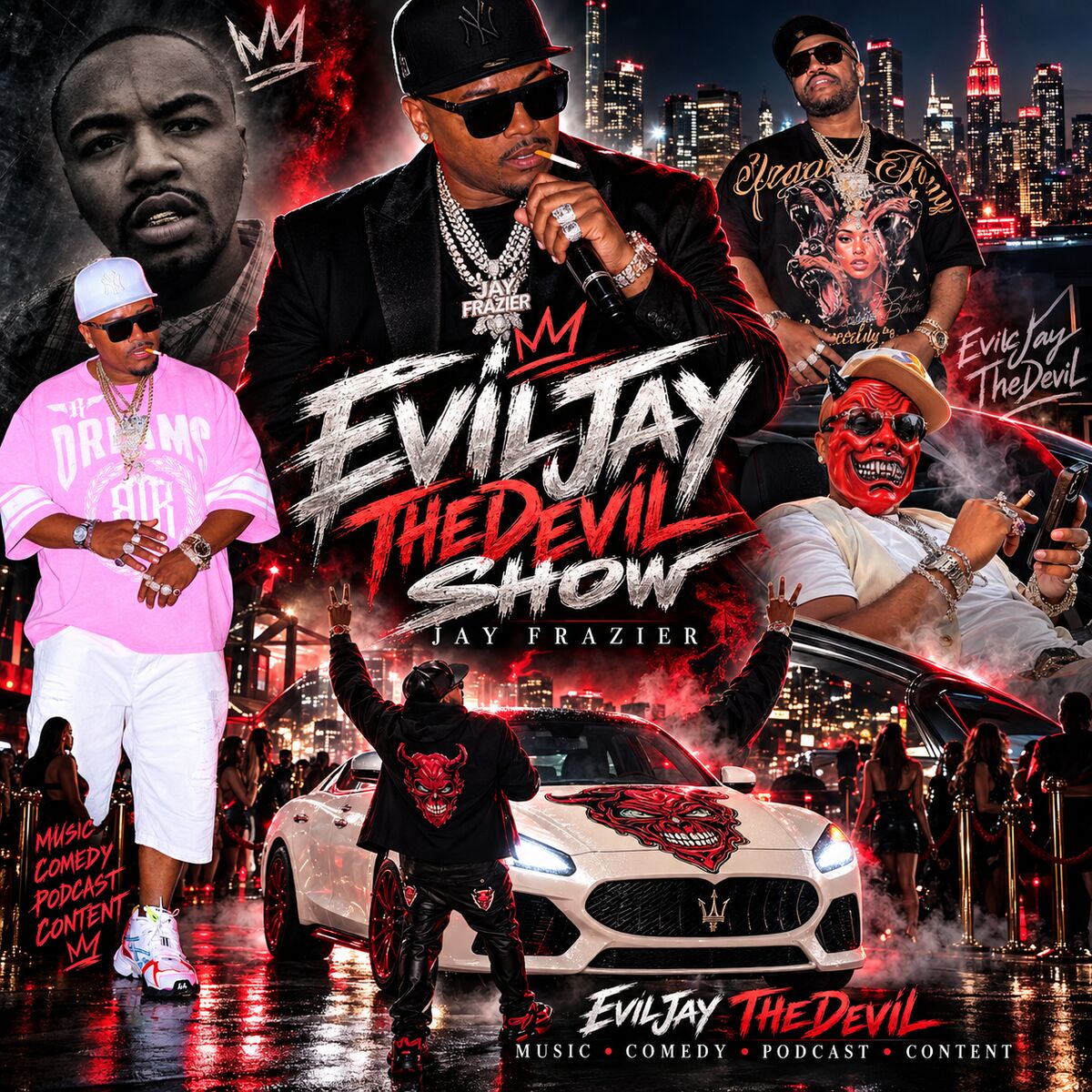 EvilJayTheDevil Show cover art, Jay Frazier, music comedy podcast, Minneapolis and Las Vegas